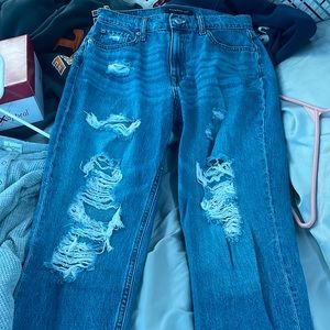 Mom Jean Style Distressed Blue Jeans
